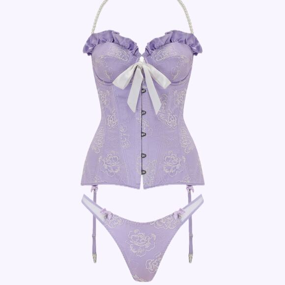 Scarlett Gasque Petunia Pearl Corset Size 34D/DD & Knicker Panty Size Small NEW - Picture 1 of 12